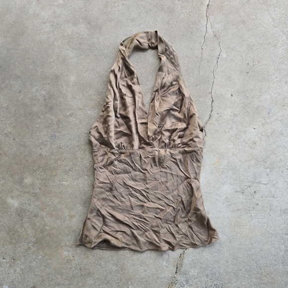 Tops - Vintage Silk Halter Top Size S  2000s 90s Y2K Grunge Satin Brown In good vinta